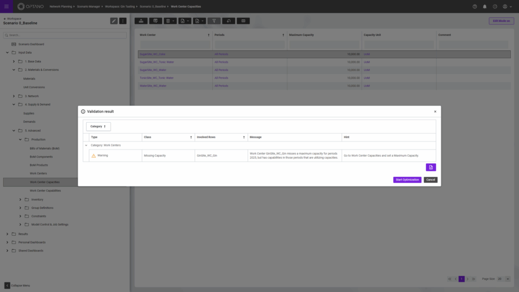 Screenshot einer Verifikation zum Datenmanagement in OPTANO