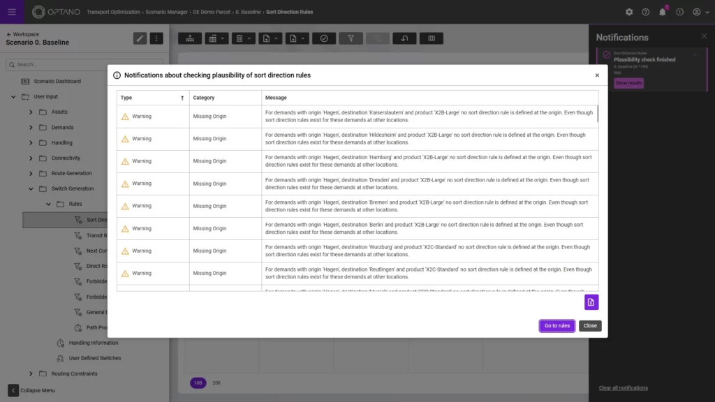 Screenshot of verification in OPTANO Transport